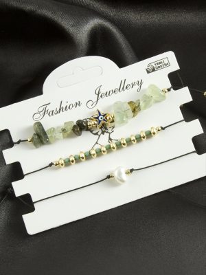 3 Adet Deniz Yıldız Mineli Kırık Doğaltaş Bileklik-Pembe