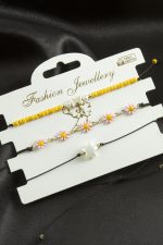 3 Adet Papatya Mineli Kum Boncuk Bileklik-Pembe