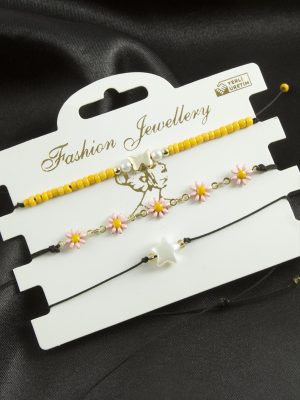 3 Adet Papatya Mineli Kum Boncuk Bileklik-Pembe