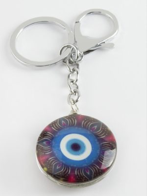 Nazar Cam Anahtarlık-Gümüş Rengi