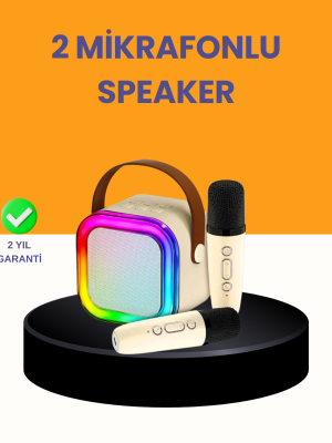 Çift Mikrofonlu Kompakt Karaoke Hoparlör – Uzun Pil Ömrü