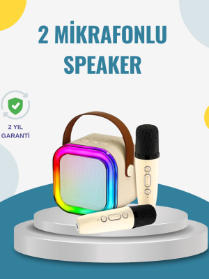 Kablosuz Karaoke Hoparlör – Çift Mikrofon ve LED Işıklı