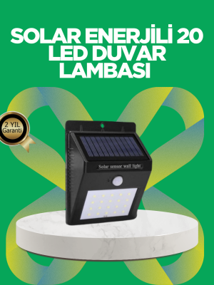 Solar Enerjili 20 LED Hareket Sensörlü Duvar Lambası