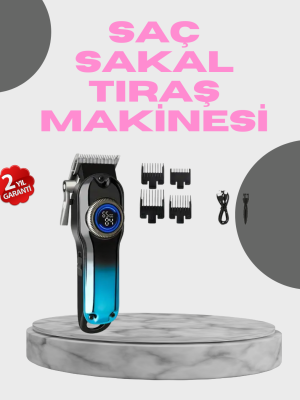Profesyonel Saç Kesme Makinesi – 2000 mAh Şarjlı, LCD Ekranlı