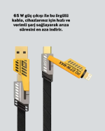 Hızlı Şarj Destekli 65W Örgülü USB-C ve USB-A Çoklu Şarj Kablosu - Görsel 3