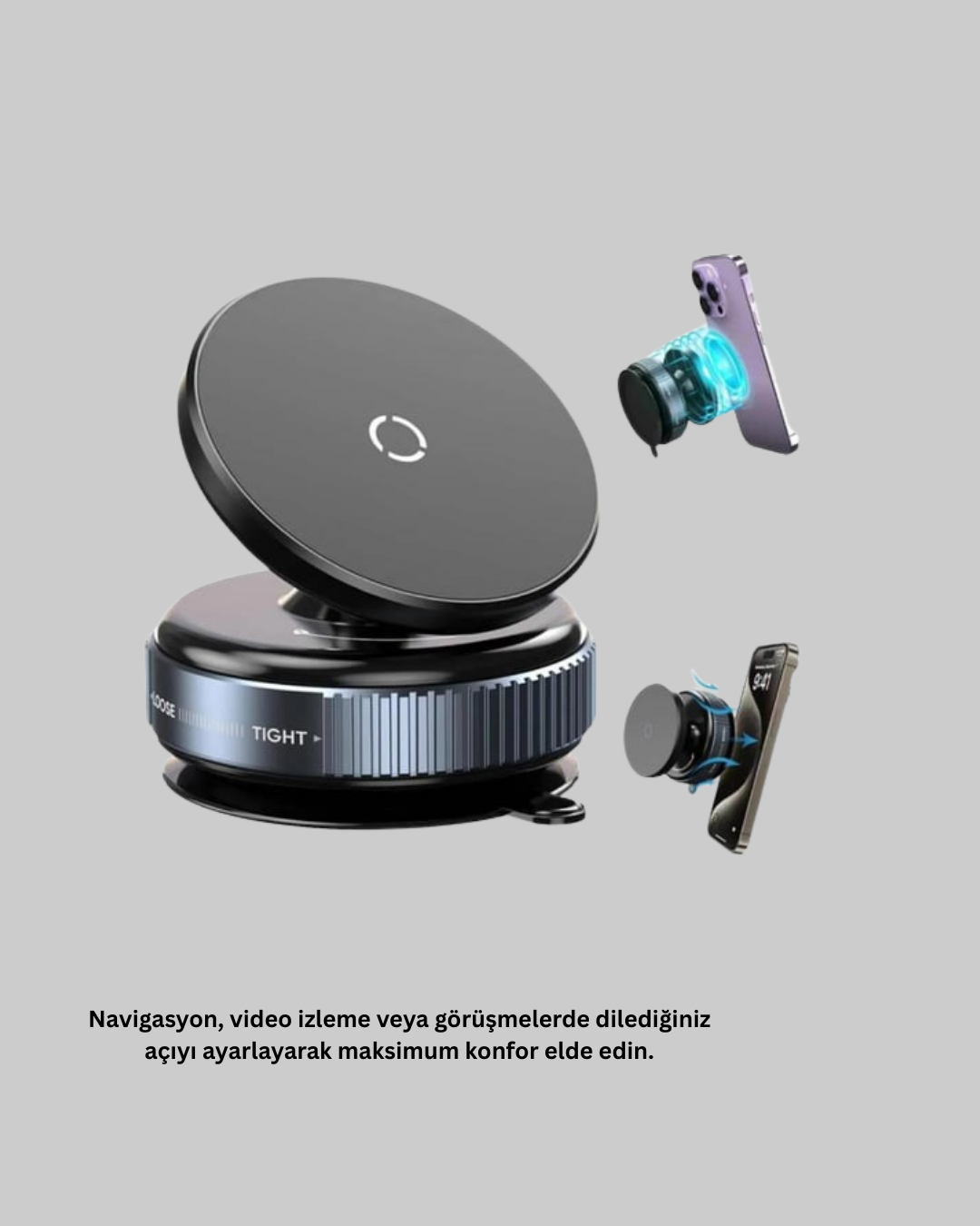 1210225_8-161.png Evrensel Manyetik Araç Telefon Tutucu 360° Döner Başlık - Görsel 3