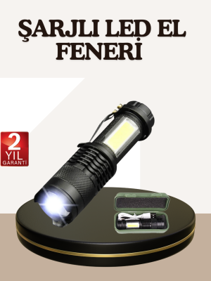 Küçük Boy Şarjlı LED El Feneri Taşınabilir Klipsli