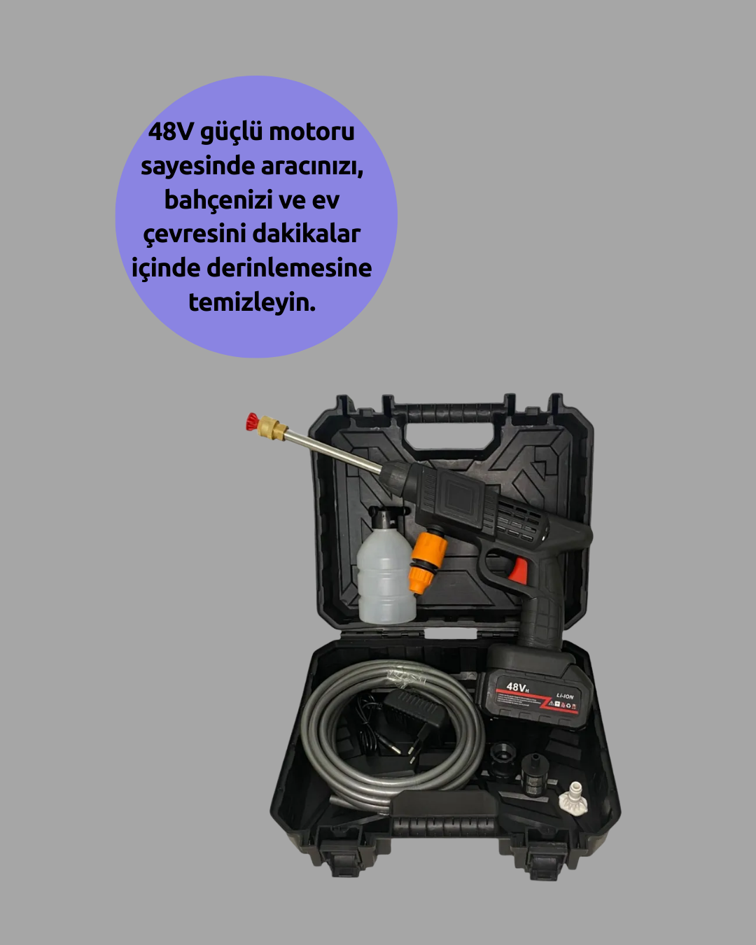 1210442_7-126.png 48V Şarjlı Basınçlı Yıkama Makinesi Kablosuz Su Tabancası - Görsel 2