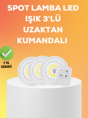 Çok Amaçlı Kullanım İçin Kablosuz Yapışkanlı 3 Lü Uzaktan Kumandalı Led Spot Lamba