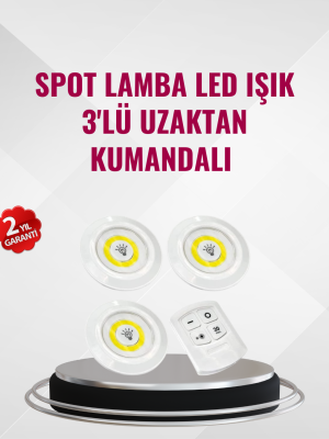3 Lü Pilli Kablosuz Led Spot Lamba Seti Kumandalı Kolay Montaj Aydınlatma