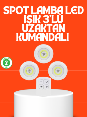 Kablosuz 3 Lü Spot Led Lamba Seti Uzaktan Kumandalı Enerji Tasarruflu Aydınlatma