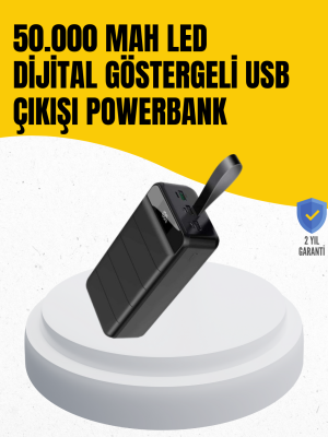 50.000 mAh Kapasiteli Powerbank – Hızlı Şarj Destekli, 4 USB Portlu, LED Işıklı Taşınabilir Enerji Deposu