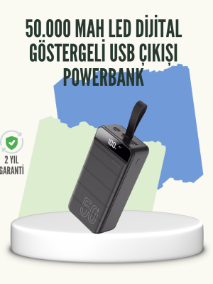 Yüksek Kapasiteli 50.000 mAh Powerbank – Type-C, Lightning ve Micro USB Uyumlu, Çoklu Cihaz Şarj Özellikli