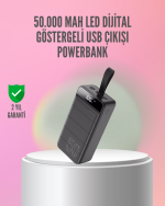 50.000 mAh Ultra Güçlü Powerbank 4 USB Çıkışlı, LED Dijital Göstergeli, Hızlı Şarj Destekli Taşınabilir Şarj Cihazı