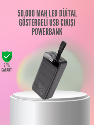 50.000 mAh Ultra Güçlü Powerbank 4 USB Çıkışlı, LED Dijital Göstergeli, Hızlı Şarj Destekli Taşınabilir Şarj Cihazı