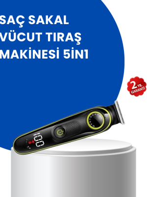 Uzun Pil Ömürlü LED Göstergeli Erkek Bakım Seti 5-in-1 Saç Sakal Tıraş Makinesi