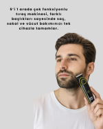 LED Ekranlı Şarjlı Saç ve Sakal Kesme Makinesi Erkek Bakım Cihazı Çok Başlıklı Set - Görsel 2
