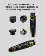 LED Ekranlı Şarjlı Saç ve Sakal Kesme Makinesi Erkek Bakım Cihazı Çok Başlıklı Set - Görsel 3