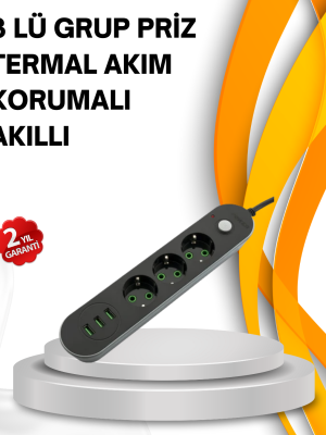 Hızlı Şarj Özellikli 3 USB Girişli Üçlü Priz