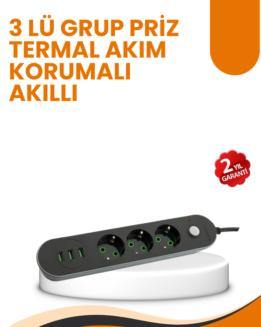 1210603_4-102.png 2 Metre Kablolu 3 USB Portlu Anahtarlı Üçlü Priz - Görsel 1