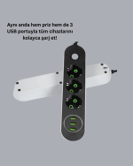 2 Metre Kablolu 3 USB Portlu Anahtarlı Üçlü Priz - Görsel 2