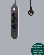 3 USB Çıkışlı Hızlı Şarjlı Anahtarlı Üçlü Priz - Görsel 3