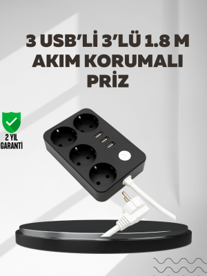 4.1A Hızlı Şarjlı Akım Korumalı 4 Priz ve 3 USB Çıkışlı Priz