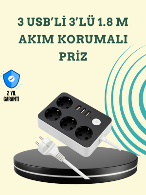 7 Cihazı Aynı Anda Destekleyen 3 USB Portlu 4’lü Priz