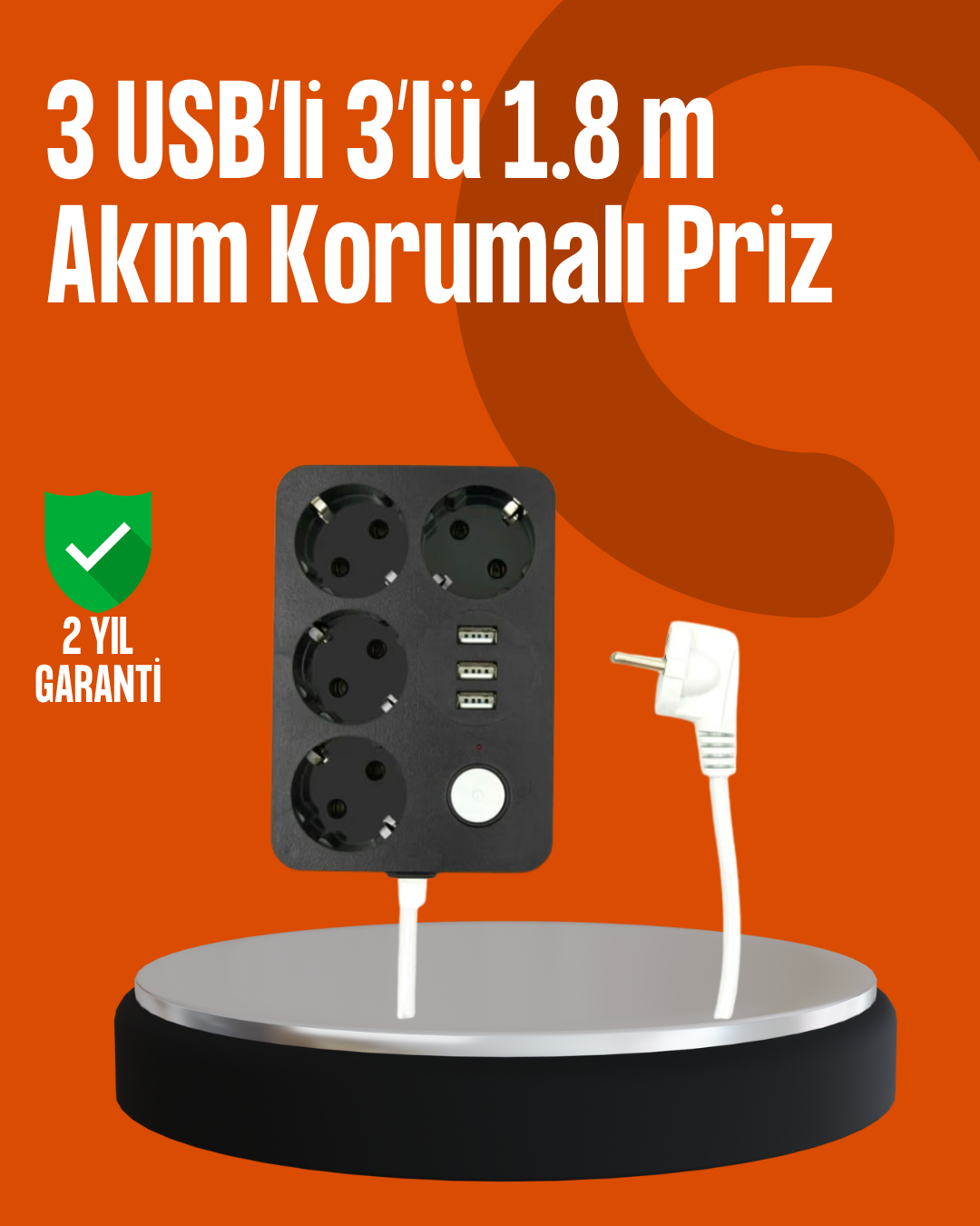 1210612_1-101.png Akım Korumalı 3 USB Portlu 4’lü Priz 4.1A Hızlı Şarj - Görsel 1