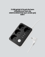Akım Korumalı 3 USB Portlu 4’lü Priz 4.1A Hızlı Şarj - Görsel 2