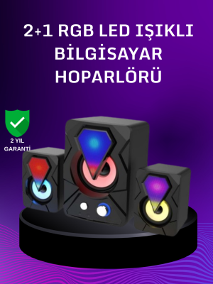 USB Bağlantılı RGB 2.1 Hoparlör Seti Derin Bas ve Renkli Işık