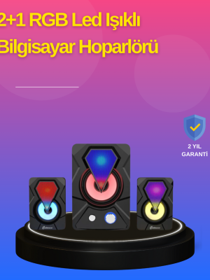 2.1 Kanal RGB LED Oyun Hoparlörü Subwoofer Destekli