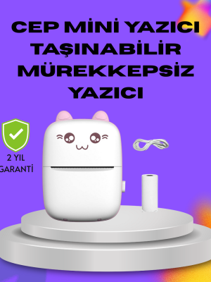 Kablosuz Mini Cep Yazıcısı Bluetooth Destekli 1200mAh Bataryalı