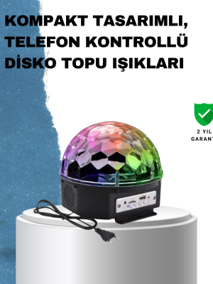 Taşınabilir RGB Disko Topu Bluetooth ve Uzaktan Kumanda Özellikli