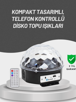 Uzaktan Kumandalı RGB LED Disko Topu Bluetooth Hoparlörlü