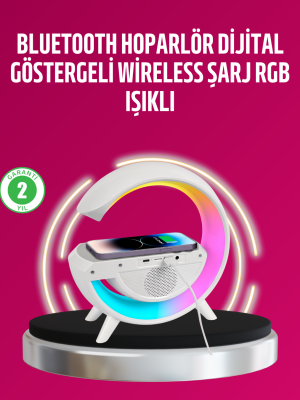 Kablosuz Şarjlı LED Masa Lambası Çalar Saat ve Beyaz Gürültü Özellikli