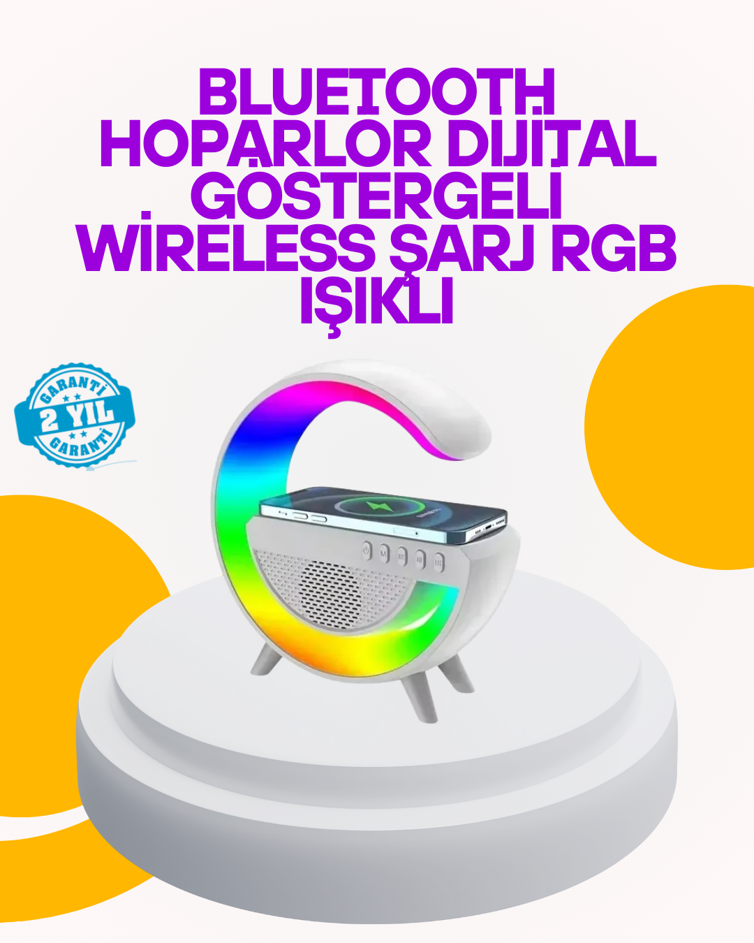 1210869_2-56.png Renkli Işıklı 15W Kablosuz Şarjlı Masa Lambası - Görsel 1