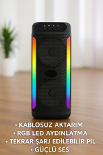 RGB Işıklı Çift Hoparlörlü Taşınabilir Bluetooth Speaker ve Mikrofon - Görsel 5