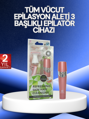 3 Başlıklı Yüz ve Vücut Tüy Temizleme Cihazı Pembe