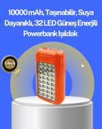 Suya Dayanıklı Güneş Paneli Destekli Powerbank ve Işıldak