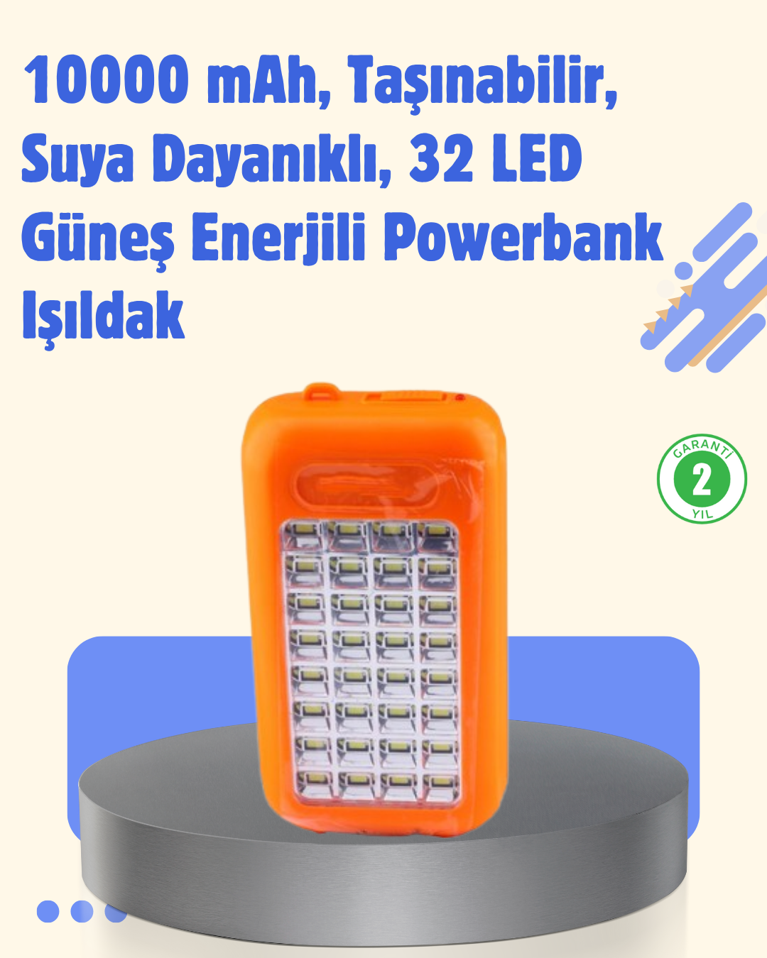 1211039_1-33.png Gold Silver GS-875 Güneş Enerjili Powerbank ve 32 LED Işıldak - Görsel 1