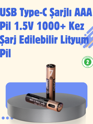 USB Type-C Şarjlı AAA Lityum Pil | 1.5V Sabit Voltaj, 1000+ Şarj Döngüsü ile Uzun Ömür