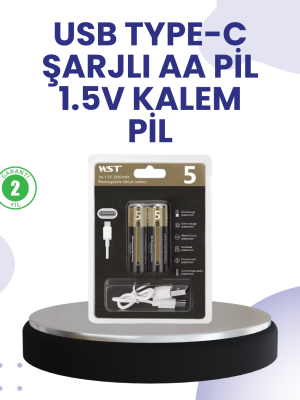 Type-C USB ile Hızlı Şarj Edilebilir AA Kalem Pil | 1.5V Lityum | Çiftli Paket
