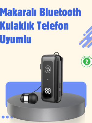 Bluetooth 5.2 Kablolu Makaralı Kulaklık | Dijital Ekran ve Titreşimli Bildirim