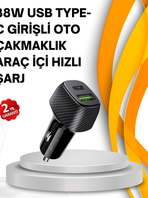 Kompakt Tasarımlı Type-C + USB Girişli Araç Şarj Başlığı