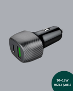 Kompakt Tasarımlı Type-C + USB Girişli Araç Şarj Başlığı - Görsel 3