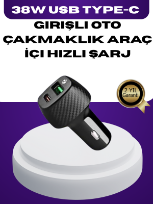 38W Çift Çıkışlı Araç Şarj Cihazı – Type-C ve USB PD Destekli