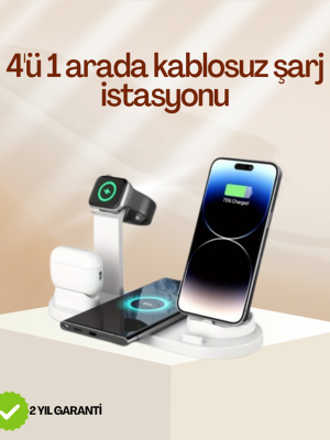 4 Cihazı Aynı Anda Şarj Edebilen Kablosuz Şarj İstasyonu – Çok Yönlü ve Pratik Tasarım