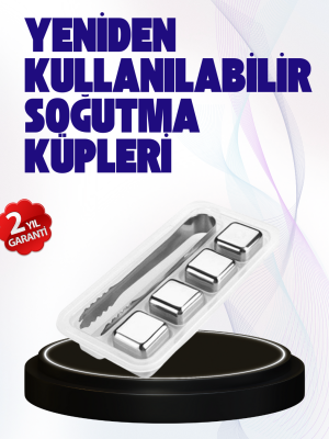 Paslanmaz Çelikten Üretilmiş Metal Buz Küpü Seti ve Buz Klipsi