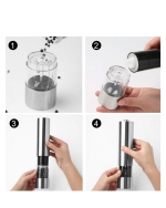 Elektrikli Baharat Öğütücü Pilli Paslanmaz Çelik Otomatik Tuz Karabiber Değirmeni - Görsel 5